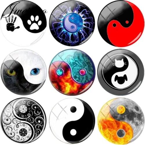 JWEIJIAO New Ying Yang Taiji Bagua Charm Glass Cabochon Dome Pictures DIY Glass Dome Jewelry Findings For Keychain Necklace