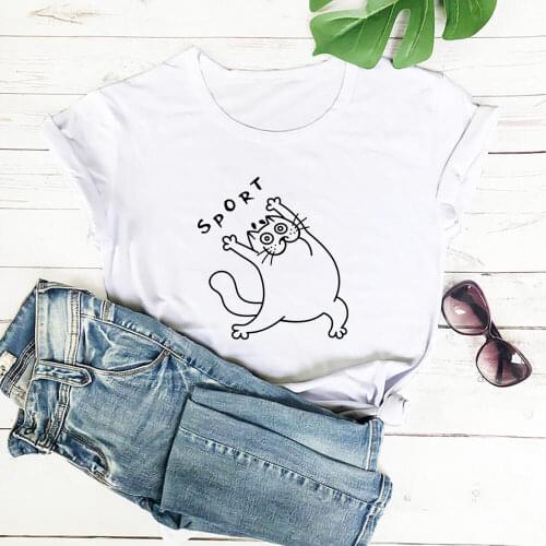 Cute Exercise Cat Funny Shirt New Arrival Women Funny Casual 100%Cotton T Shirt Cat Lovers Life Shirt Cat Lover Gift Tee