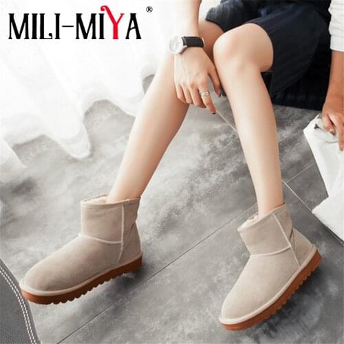 MILI-MIYA Fashion Cow Suede Ankle Women Snow Boots Winter Warm Warm Fur Falt With Comfortable Solid Handmade For Ladies