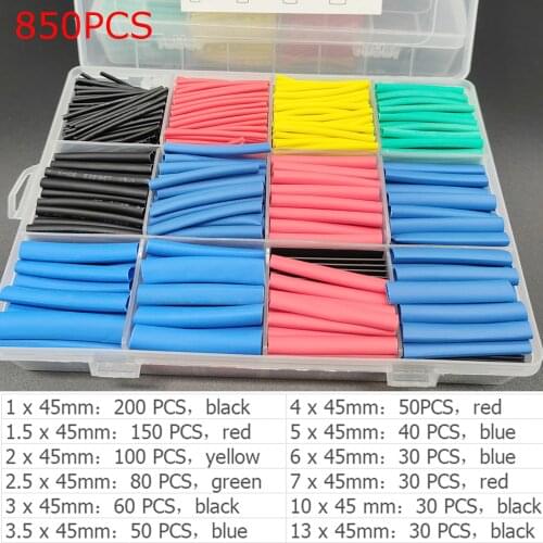 850pcs/656pcs Set Polyolefin Heat Shrink Tube Shrinkable Wire Cable Insulated Sleeving Tubing Electronic Parts tube Heat Shrink
