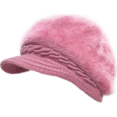 New Knitted Hat Fashion Solid Color Rabbit Hair Outdoor Keep Warm Cap Ladies Winter Wool Knitted Hats Thicken Wool Caps TG0134
