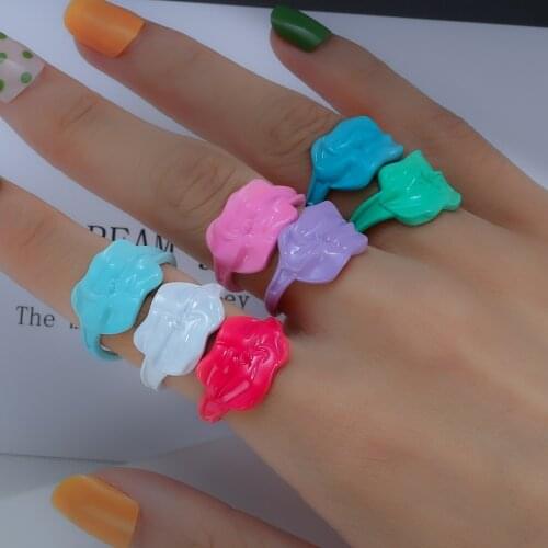 2021 New Multiple Colorful Copper Rings for Women Girls Hand Painted Geometric Irregular Open Rings Trendy Party Jewelry Gift