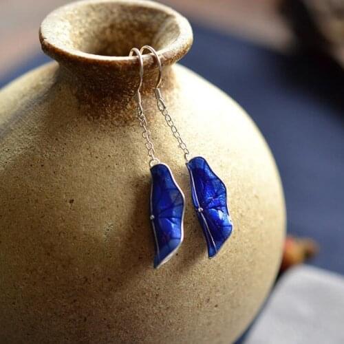 Original New Silver Enamel Cloisonne Earrings Chinese classical style elegant lady charm minority design brand jewelry