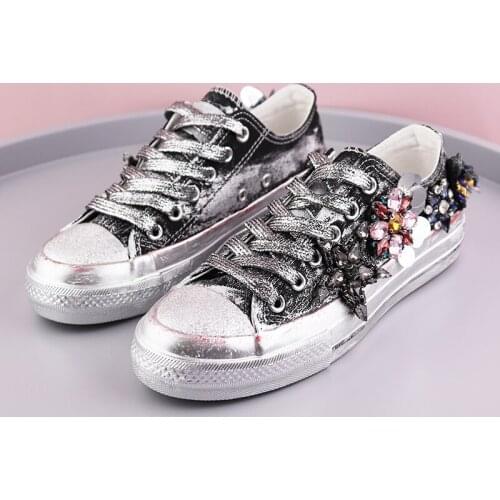 Autumn and winter new heavy industry womens shoes rhinestone retro dirty shoes graffiti old single shoes trendy shoes