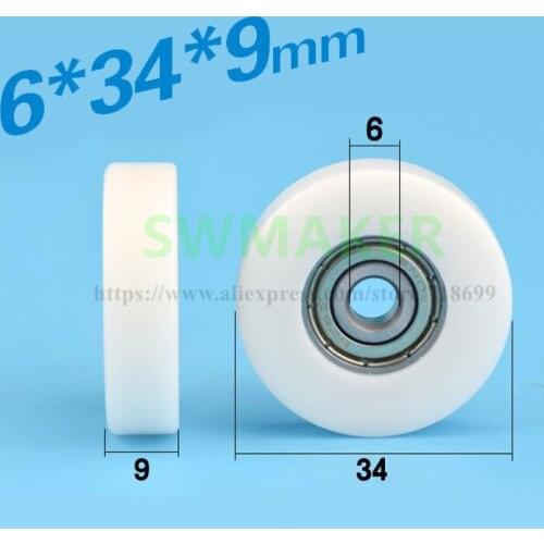 1pcs 6*34*9mm M6*34*9mm plastic wrap, flat bearing roller, nylon POM 3D printer / door and window, mechanical pulley