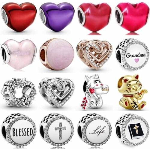 Diy Charms Metallic Heart & Rose Flowers Blessed Fortune Cat 925 Sterling Silver Beads Fit Pandora Bracelet Bangle Diy Jewelry