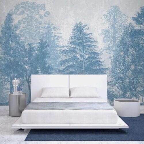 Custom Wallpaper 3D Hand Painted Blue Forest Photo Mural Modern Living Room Bedroom Background Decoration Fresco Wall Covering