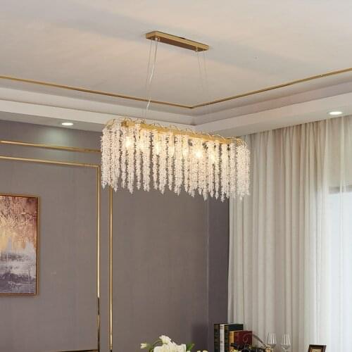 Rectangular Dining Room Crystal Chandeliers Modern Led Lights For Bedroom Plafond Verlichting
