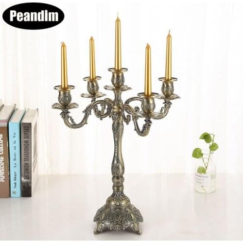 PEANDIM 5-arms Bronze Color Romantic Dinner Candle Holders Wedding Party Candlesticks Table Centerpieces Home Decoration