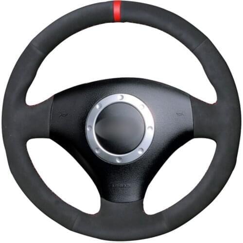 Hand-stitched Black Suede Car Steering Wheel Cover for Audi A2 8Z A3 8L Sportback A4 B6 Avant A6 C5 A8 D2 TT 8N S3
