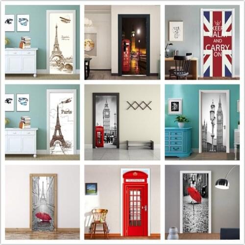 British Style Famous Scenic Spot Door Wallpaper Nature Landscape Self-adhesive Removable Sticker For Door Living Room Decoration