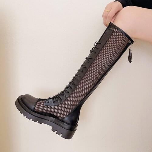 Mesh Hollow Boots 2021 Summer Thin New Style Knight Long Tube Knee-Length Boots Breathable Long Tube Thick Flat Boots