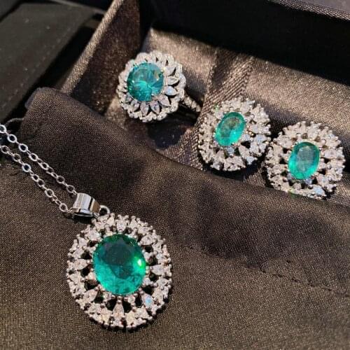 925 Sterling Silver Exquisite Retro Palace Style Fashion Mint Green Crystal Sets Rings Charm Earrings Wedding Necklaces Jewelr
