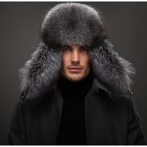 Fur Hat Mens Winter Fox Hair Lei Feng Label Fashion Warm Ear Protection Cap Outdoor Trekking Climbing Travel Headgear Anti-cold
