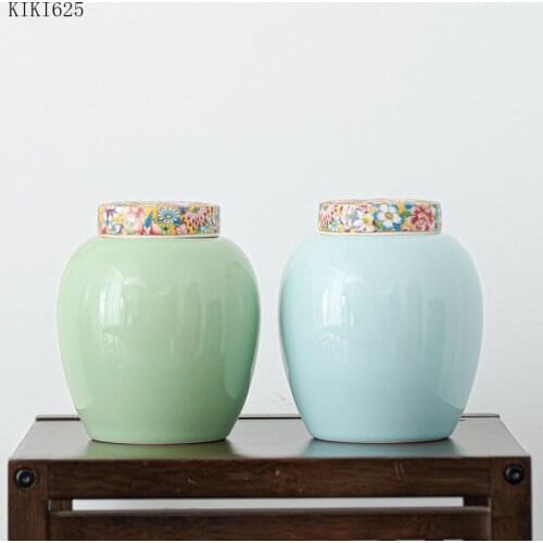 Modern Blue Ceramic Storage Jar Painted Lid Moisture-proof Sealed Storage Jar Coffee Bean Tea Caddy Container Home Decoration