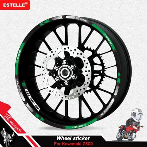 For Kawasaki Z800 Motorcycle 17 inch Reflective 3D Carving Wheel Sticker White Color Wide Rim Stripe Full Set For Kawasaki
