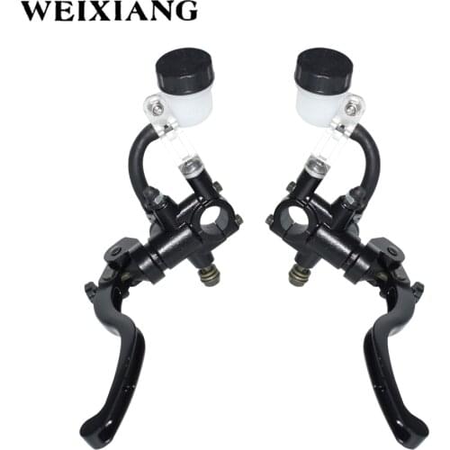 7/8" 22mm Front Left & Right Motorcycle Push Type Brake Pump Adjuatble Master Cylinder Black Disc Brake Lever 19mm Postion