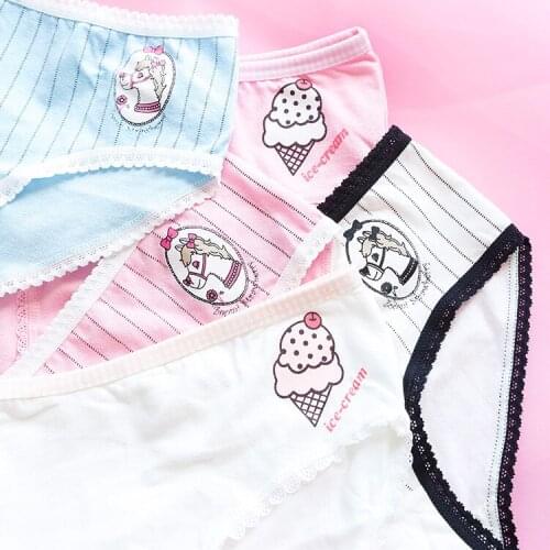 Ice-cream Horse Striped Cute Womens Daily Intimate Panties Girls Underwear 100% Cotton