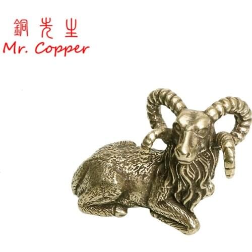 Solid Brass Goat Ornaments Antique Copper Zodiac Animal Sheep Miniatures Figurines Home Decorations Accessories Desktop Pen Rack
