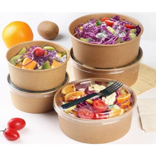 Packing Box Disposable Box Takeout Food Kraft Paper Food Grade Salad Box Breakfast Fast Food Tray With Lid Take-away Tray SN2177