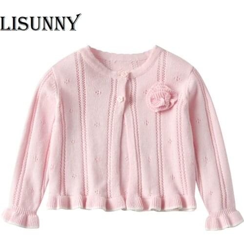 2021 Spring summer European American style Girls princess Sweater Kid shawl flower Hollow Children Coat Baby Knitted cardigan