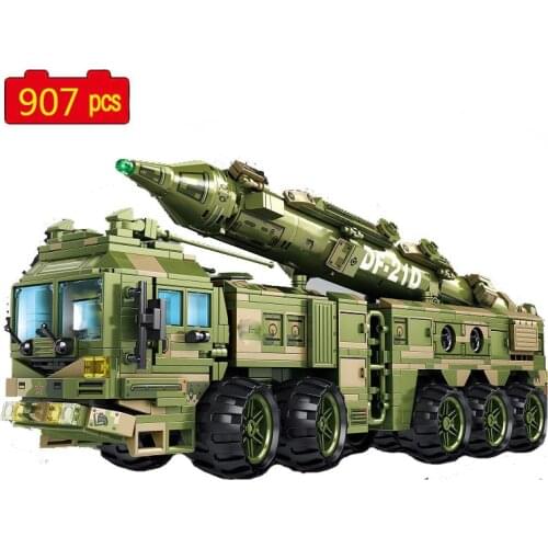 Military Series WWII DF21D Medium And Long Range Rocket Launcher Armored Weapon DIY Model Building Blocks Bricks Toys Gifts