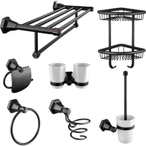 All copper towel rack European bathroom hardware black bath towel rack pendant set, bathroom accessories 5458