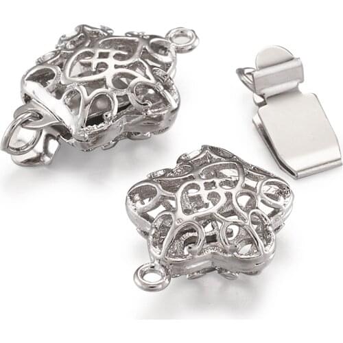 2 Sets Filigree Hollow Stars Brass Chains Box Clasps Buckle For DIY Jewelry Necklace Bracelet Making Accessories 18x12x6mm