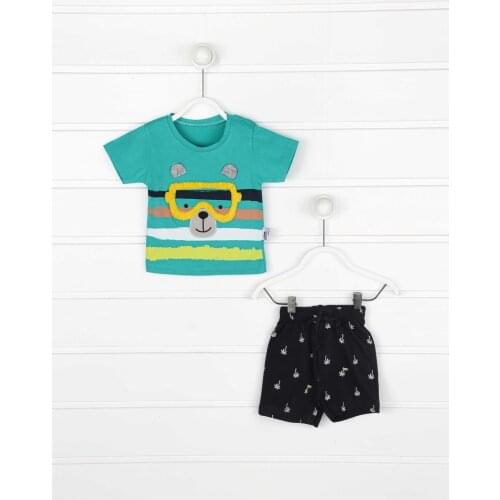 Green boys baby summer 2 piece shorts T-shirt suit babies 100cotton set models