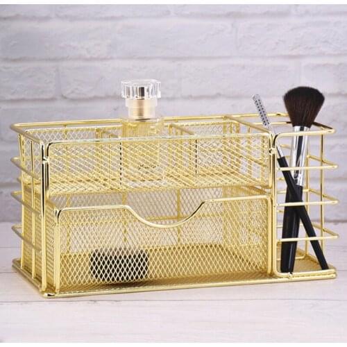 Nordic Iron Storage Basket Cosmetic Desktop Organizer Office Supplies Stationery Rack Rectangular Sundries Shelf