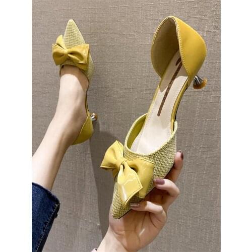 Shoes women 2020 autumn new Korean version of the fashion wild female bow tie heeled shoes high heels
