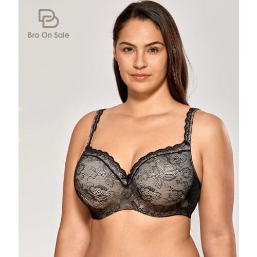 Womens Smooth Full coverage Lightly Padded Underwire Lace Balconette Bra Plus size