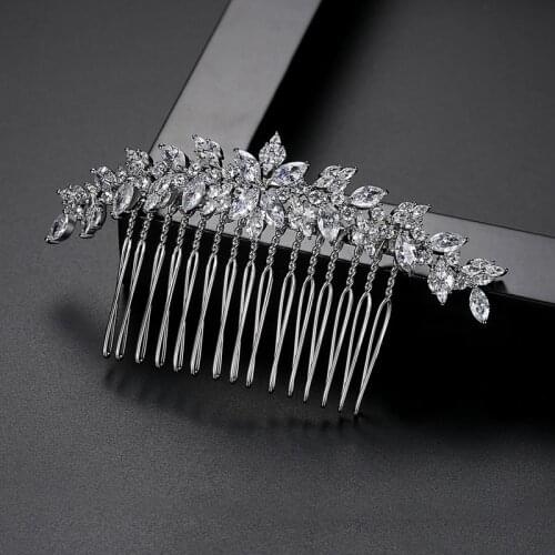 SLBRIDAL Luxury Trendy Prong Setting Cubic Zirconia Bridal Hair Comb Wedding Headpieces Women Girls Jewelry Hair Accessories