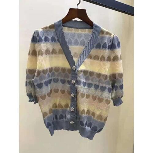 New 2021 Autumn Sweater Cardigans High Quality Women V-Neck Sweetheart Patterns Knitting Beading Button Casual Tops Coat Outfit