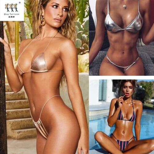 Bikini 2021 Womens New Split Sexy Solid Color Swimsuit With Straps Adjustable Gold/Silver Bikini Set Swimming suit