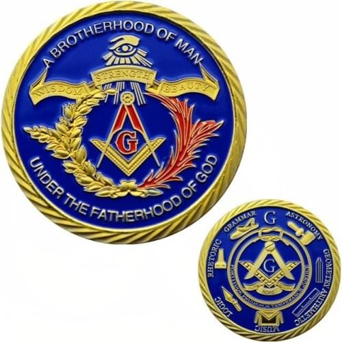 Gold Coin European Masonic Freemasonry Brotherhood Gold And Blue Color Round Double Commemorative Coin