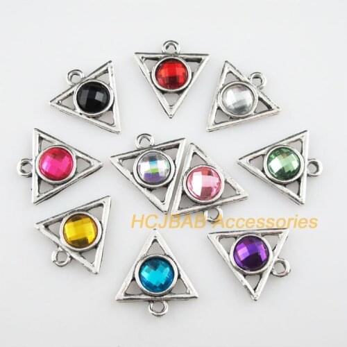 10 New Triangle Charms Tibetan Silver Tone Acrylic Mixed Connectors 19.5x21mm