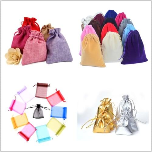 100pcs Multicolor Drawstring Gift Bags Christmas Halloween Wedding Birthday Party Candy Gift Boxes Jewelry Packaging Bags 5Sizes