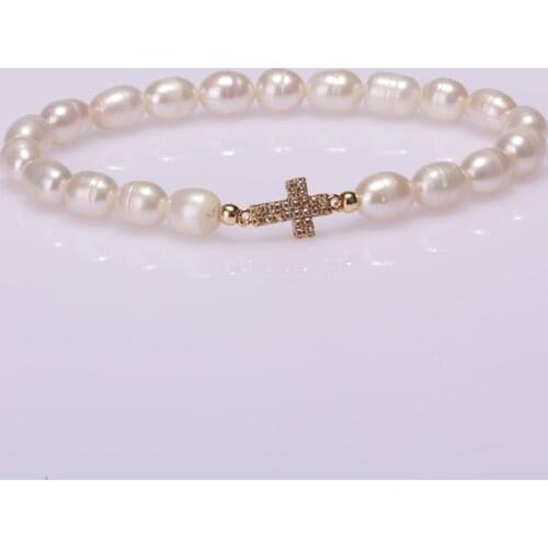 2020 Hot Sale Natural Freshwater Pearl White CZ cross Multi-style Accessories Connector Women Men Charms Bracelet