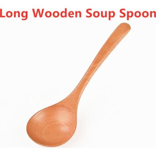 2020 New Arrival Long Wooden Spoon Domestic Kitchen Soup Spoon Solid Wood Porridge Spoon Creative Green Tableware Coffee Spoons