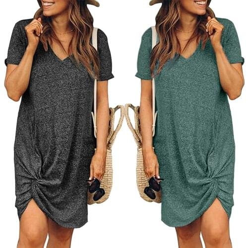 2021 New European and American Plus Size Womens Dress Summer Loose Maternity Dress V-neck Short-sleeved Irregular Dress
