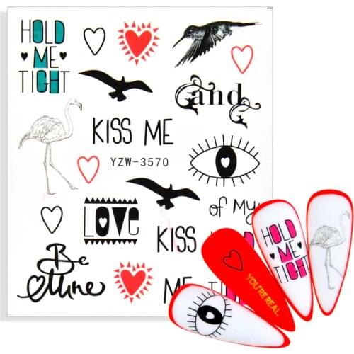 2021 New 3D Nail Sticker Cool English Letter Decals for nail Foil Love Heart Design Nails Accessories Fashion Manicure Sticker