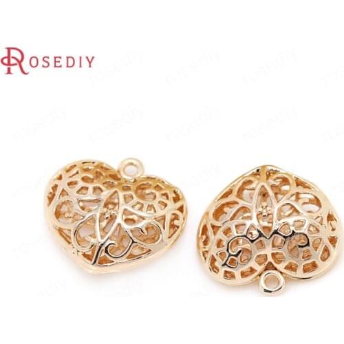 6PCS 19.5x18MM 24K Champagne Gold Color Plated Brass Hollow Heart Charms Pendants High Quality Diy Jewelry Accessories