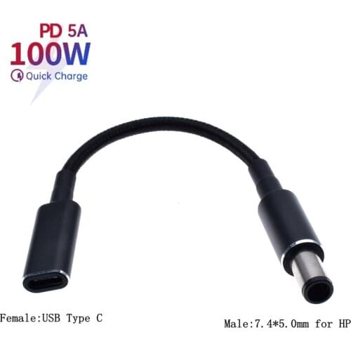 65W 90W Type-C Female to 7.4x5.0mm Male PD Charger Connector USB Type C Fast Charging Cable Laptop Adapter Converter for HP Dell