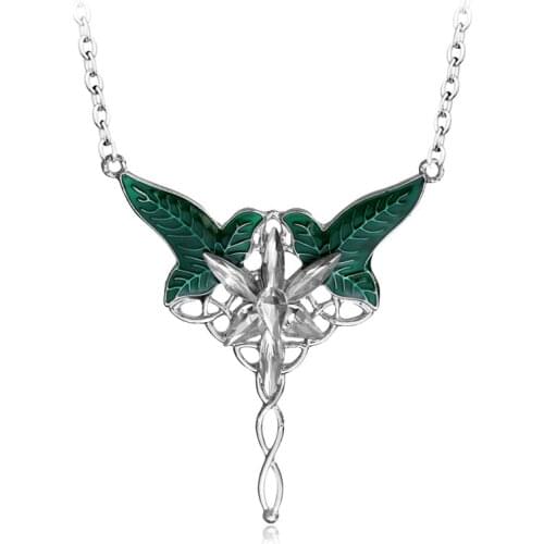 Arwen Evenstar crystal leaf pendant necklaces enamel green white women men vintage necklace jewelry Gifts