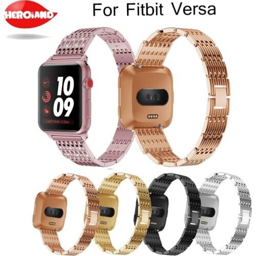 Crystal Stainless Steel Watch For Fitbit Versa, Replacement Metal Bracelet Adjustable watch wrist strap Bands with Rhinestone