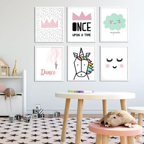 Nursery Girls Bedroom Decoration Watercolor Dancing Girl Wall Art Canvas Poster and Print Cartoon Painting Picture for Kid Room