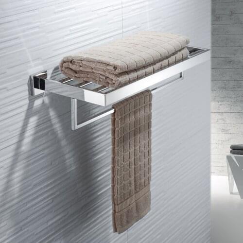 Stainless Steel Bathroom Towel Holder Square Polished Towel Rack Bath Towel Clothes Organizer Storage Shelf