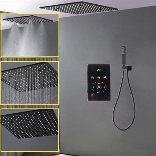 304 SUS Rainfall Shower Head With Black Intelligent Digital Mixer 20" SPA Mist Thermostatic Shower System Kit Touch Panel Faucet