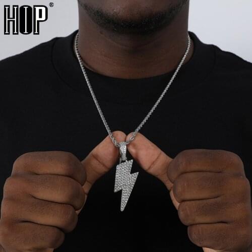 Hip Hop Bling Iced Out Micro Paved CZ Lightning Pendant & Necklaces For Men Rapper Jewelry With Tennis Chain